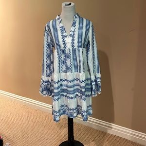 Gorgeous blue & white long sleeve dress NWT